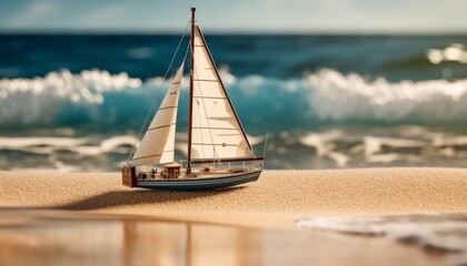 Sailboat on Beach with Ocean Waves