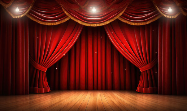 Magic theater stage red curtains Show Spotlight