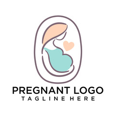 Pregnant Logo, Pregnant Mother Care Design, Vector Beauty Pregnant Mom and Baby, Icon Template Illustration