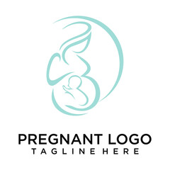 Pregnant Logo, Pregnant Mother Care Design, Vector Beauty Pregnant Mom and Baby, Icon Template Illustration
