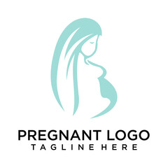 Pregnant Logo, Pregnant Mother Care Design, Vector Beauty Pregnant Mom and Baby, Icon Template Illustration