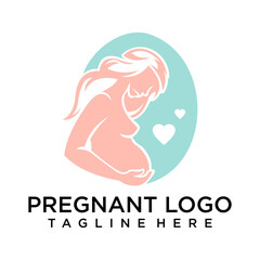 Pregnant Logo, Pregnant Mother Care Design, Vector Beauty Pregnant Mom and Baby, Icon Template Illustration