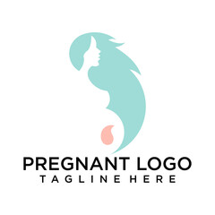 Pregnant Logo, Pregnant Mother Care Design, Vector Beauty Pregnant Mom and Baby, Icon Template Illustration