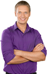 Causually dressed male with his arms crossed