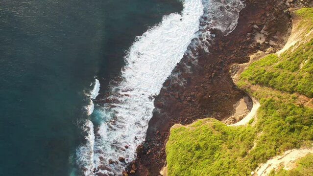 Aerial Karang Boma Cliff Uluwatu Pecatu Bali during Sunset