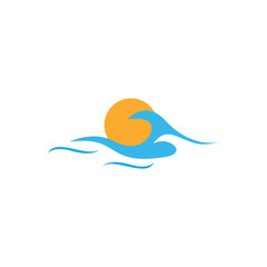 Naklejka na ściany i meble Ocean wave logo with sun design vector template.