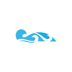 Ocean wave logo with sun design vector template.