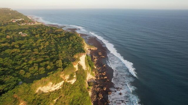 Aerial Karang Boma Cliff Uluwatu Pecatu Bali during Sunset