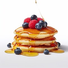 pancakes with berries isolated on the white background generative AI