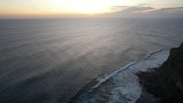Aerial Karang Boma Cliff Uluwatu Pecatu Bali during Sunset