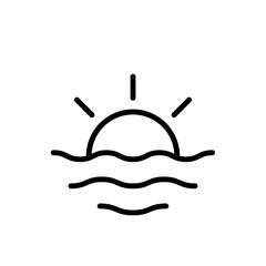 Sunset Travel and tourism icon with black outline style. nature, sea, ocean, tropical, landscape, holiday, vacation. Vector illustration