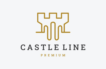  simple vector line art logo of medieval castle tower .
