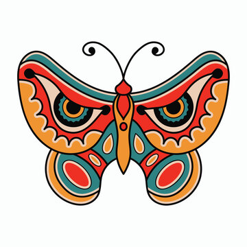 Vector Retro Tattoo Illustration of Butterfly with Eye Pupil