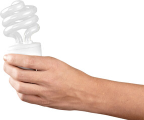 Hand Holding Energy Efficient Bulb - Isolated