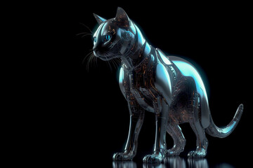 Image of a cat modified into a electronics robot on a clean background. Pet. Animal. Illustration, Generative AI.