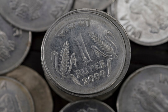 1 Rupee indian coin close up photos