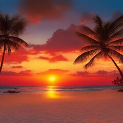 Obraz na płótnie Canvas Beach overview of sea sunset sunrise;Generated to AI