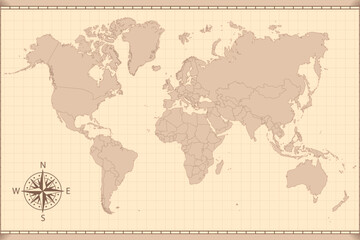Fototapeta na wymiar Classic Vintage World Map Outline Design Background Vector