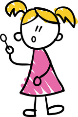 little girl playing bubble hand drawing