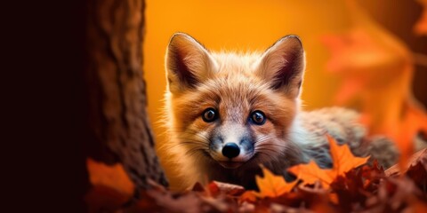 Obraz premium fox and wolf at vibrant mushrooms autumn forest