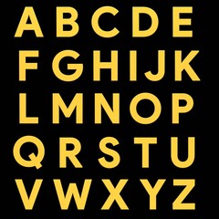 Golden font alphabet 3d illustration render gold metal texture on black isolated background