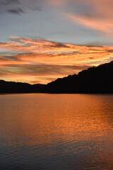 Orange sunset over Cheat Lake, West Virginia