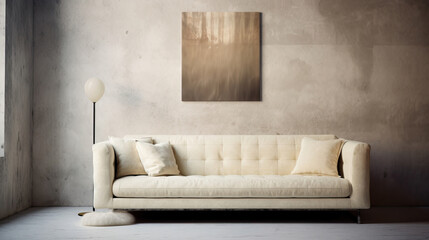 A white sofa in front of wall , Mockups Design 3D, HD