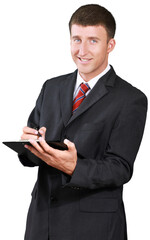 Businessman Holding Tablet- Isolated