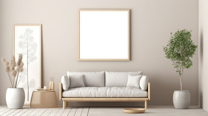 Fototapeta na wymiar Mockup Frame In Living Room , Mockups Design 3D, HD