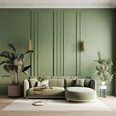 Home Interior mockup living room in green , Mockups Design 3D, HD