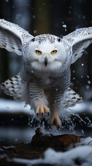 Generative AI Snowy owl (Bubo scandiacus) in winter