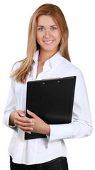 Businesswoman holding a clipboard