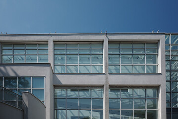 Outdoor exterior view at Museum Applied Art (Museum Angewandte Kunst), designed by Richard Meier in Frankfurt, Germany. 