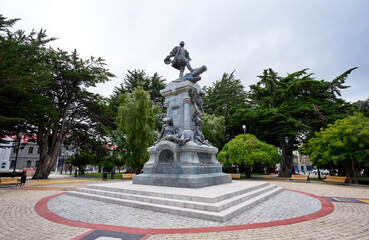 view of Armas or Muñoz Gamero square in Punta Arenas 