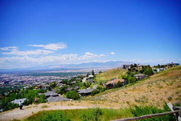 Fototapeta na wymiar salt lake city, UT, USA 06 16 2023: Salt Lake City aerial view from ensign park in spring 