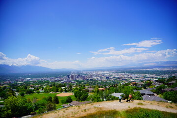 salt lake city, UT, USA 06 16 2023: Salt Lake City aerial view from ensign park in spring	