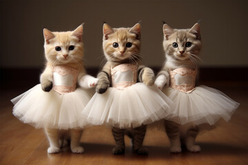 Generative AI.
three cute cats dancing ballet - obrazy, fototapety, plakaty
