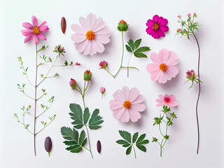 Beautiful delicate flowers in pastel colors on a uniform background. Generative AI