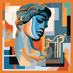 Art posters for the exhibition of painting, sculpture and music. Vector illustration of abstract background, greek sculpture, for magazine or cover