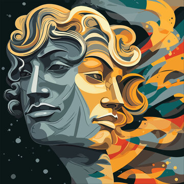 Art posters for the exhibition of painting, sculpture and music. Vector illustration of abstract background, greek sculpture, for magazine or cover