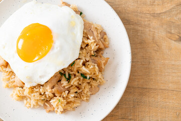 fried rice with pork and fried egg in Japanese style