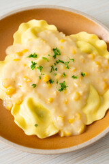 ravioli pasta with corn cheese sauce