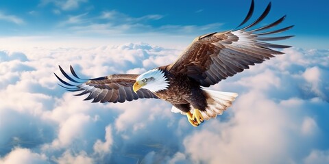 Fototapeta premium Eagle in flight above the clouds