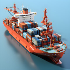 minimalist 2D isometric representation of cargo ship, highlighting streamlined design, emphasizing large containers neatly arranged on deck. AI Generated, Generative AI