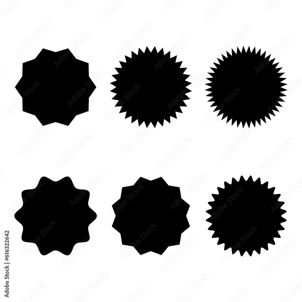 Poster set of vector black wavy grunge stickers with uneven rough edges icon, blank circle templates with p
