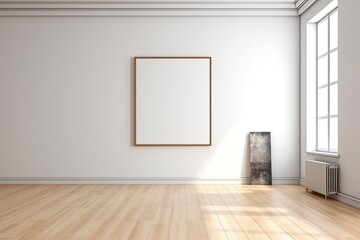 Blank poster standing against a white wall 