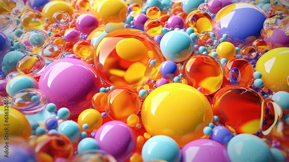 Poster abstract 3d render of bubbles, modern background design. generative ai