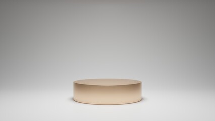 Empty podium or pedestal for product presentation. Round mockup platform on gray background. 3d rendering