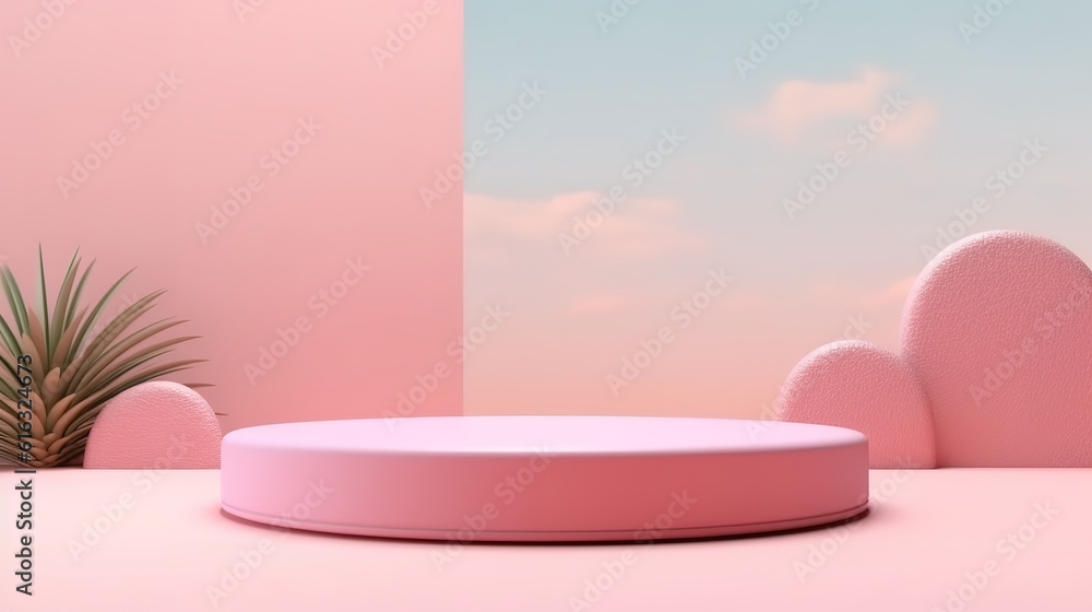 Poster pastel podium display platform, 3d rendering. generative ai