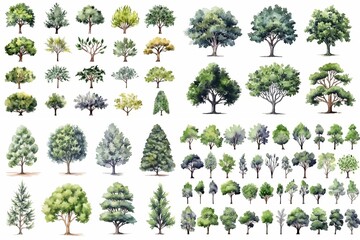 Fototapeta premium たくさんの木のイラスト,Generative AI AI画像